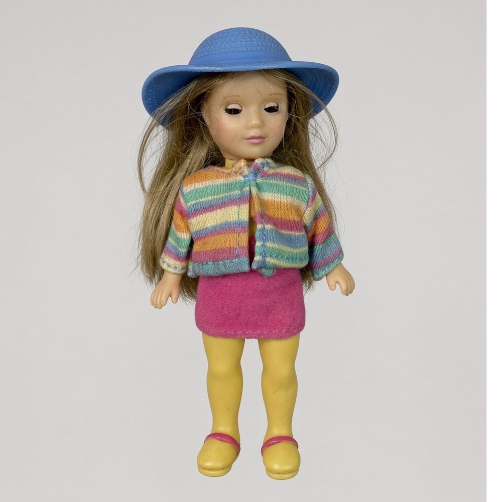 Vintage Mattel Liddle Kiddle Doll Striped Cardigan Pink Skirt Blue Hat 4.5 Inch